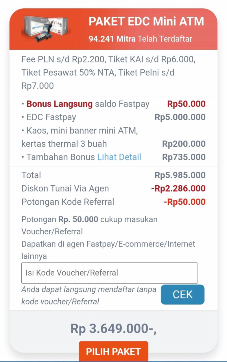 Paket EDC Mini ATM Fastpay