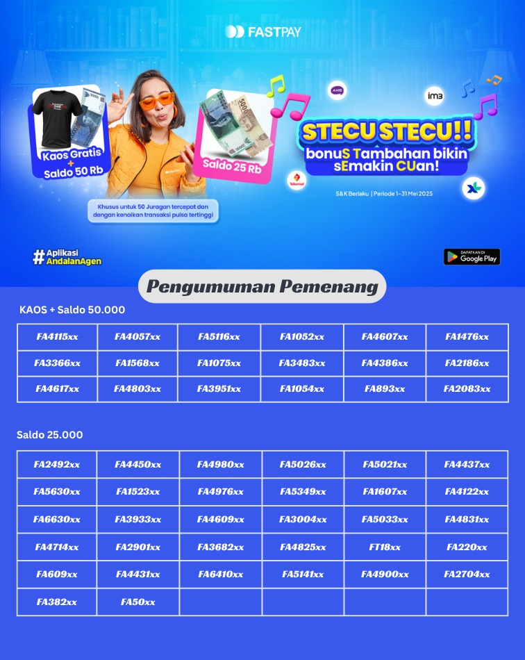 Pemenang Promo Cashback + Kaos Pulsa di Bulan MEI