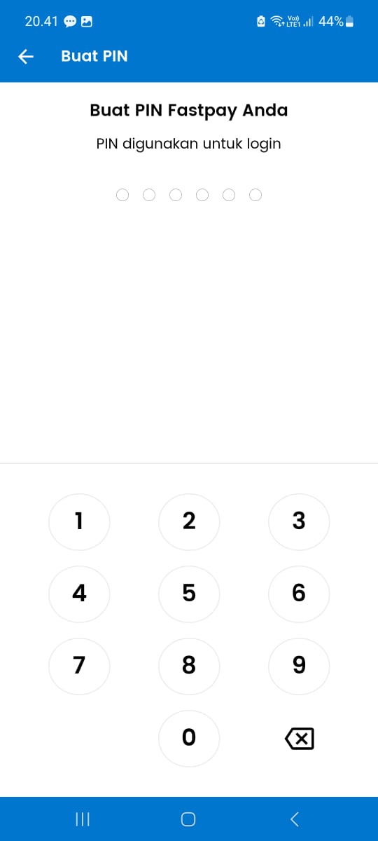 cara daftar fastpay di android - buat PIN fastpay
