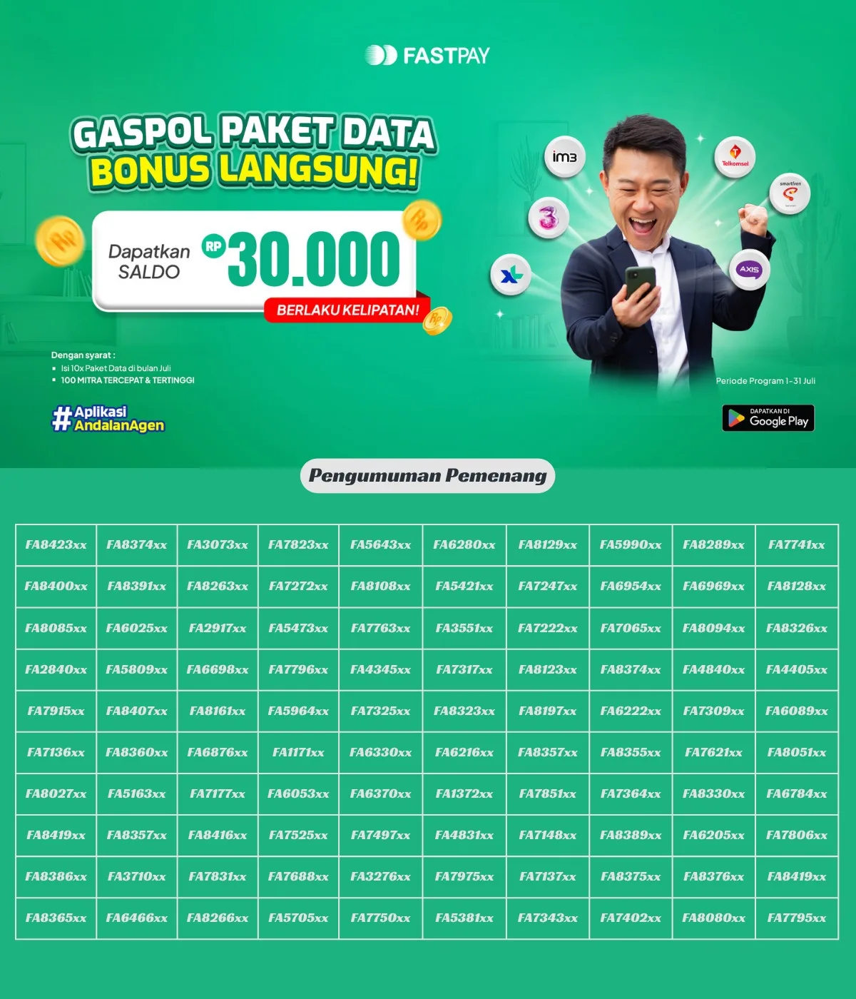 Pemenang promo paket data Fastpay Juli 2025