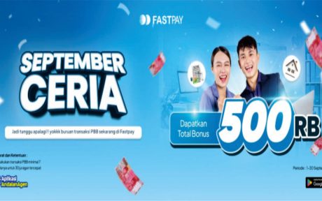 Banner promo Fastpay September 2025 September Ceria – Bayar PBB minimal 7 kali, bonus saldo Rp500.000 untuk 30 juragan tercepat.