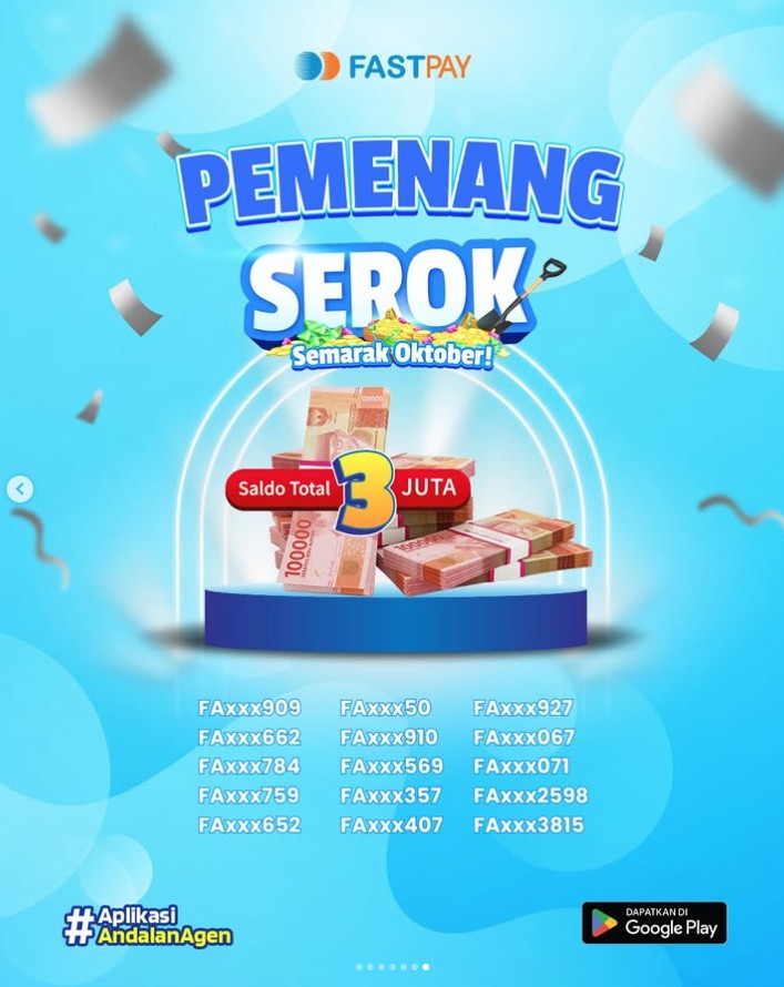 Pemenang Promo Fastpay SEROK - Semarak Oktober 2025-Saldo Total 3 jt