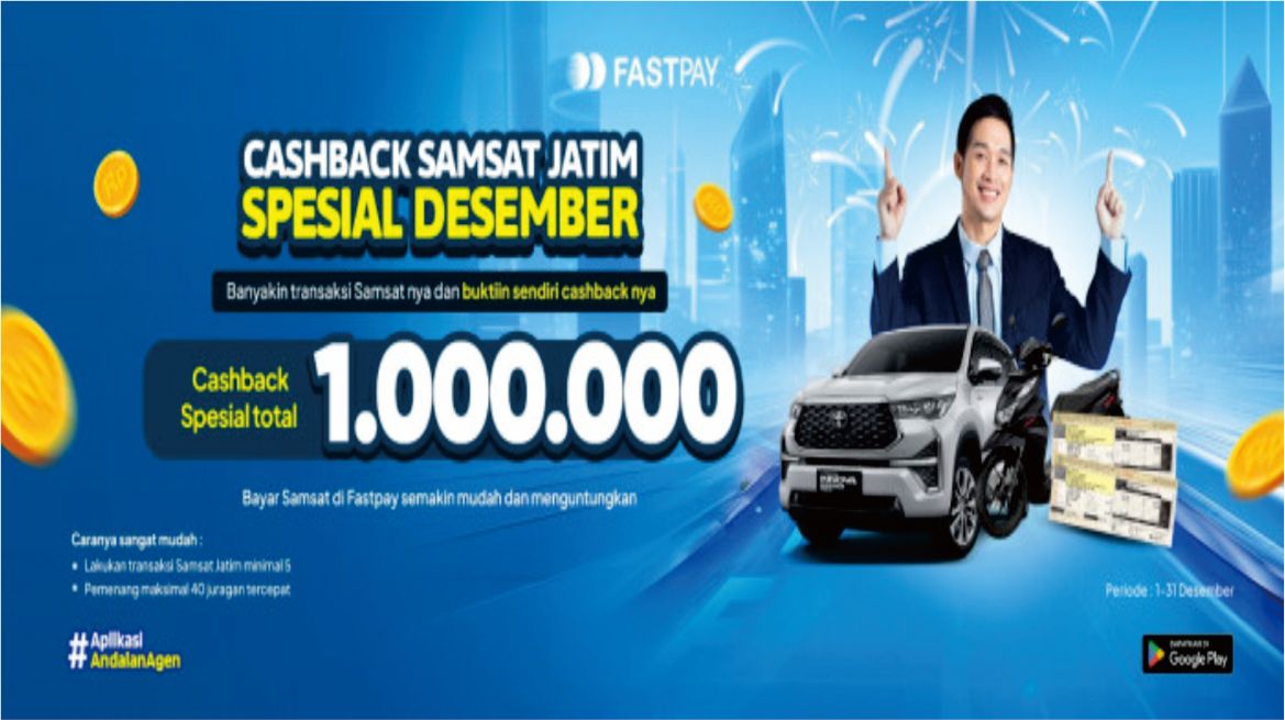 Promo Fastpay Desember - Cashback Samsat Jatim Total Rp1.000.000