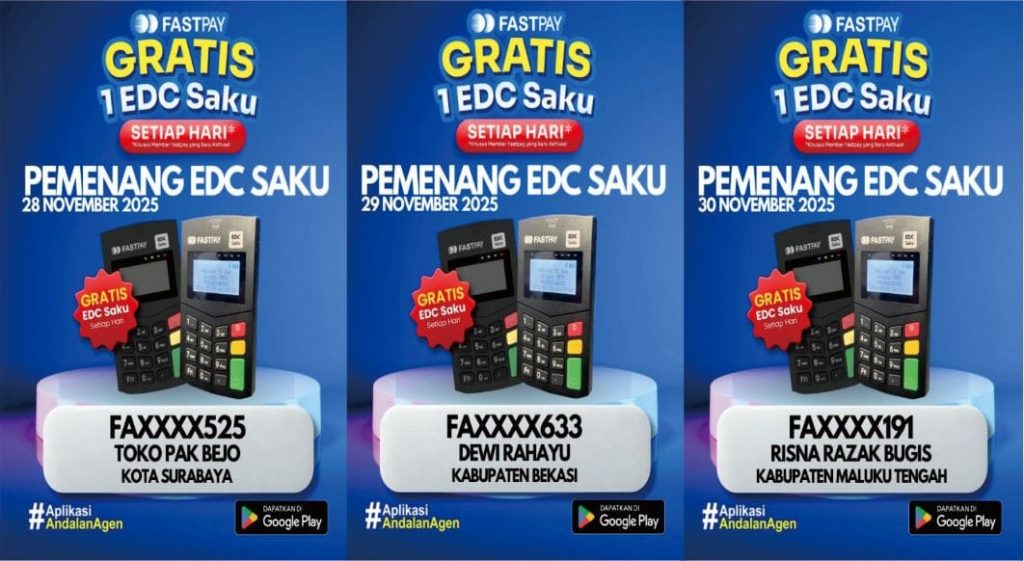 pemenang EDC saku fastpay gratis episode 24 periode 28, 29, 30 November 2025
