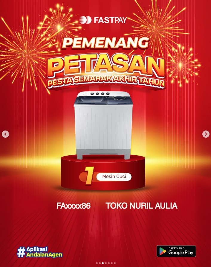 Pemenang Promo Fastpay PETASAN - Pesta Semarak Akhir Tahun 2025 - Mesin Cuci