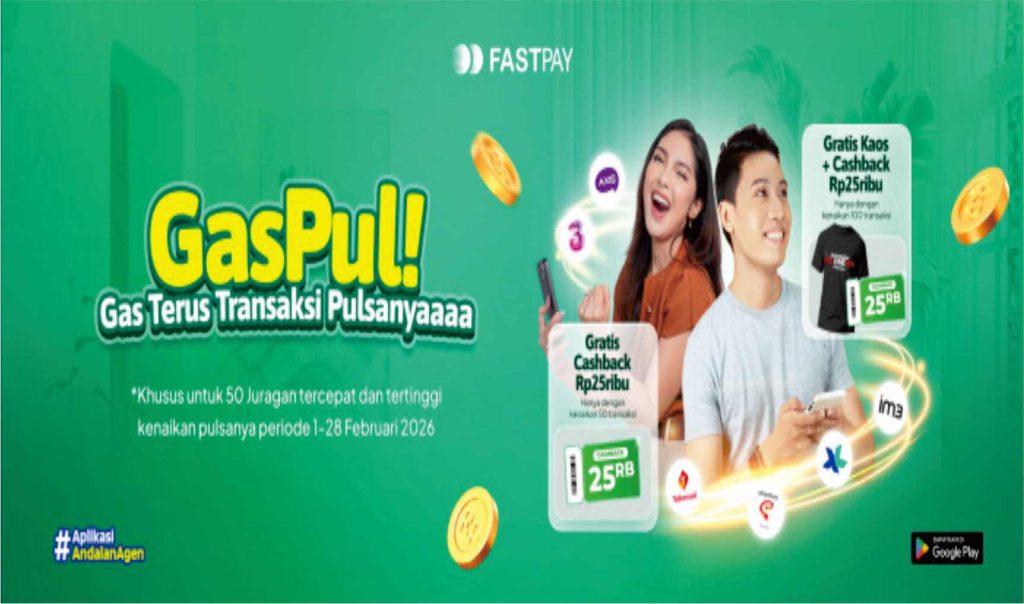 banner promo fastpay 2026 transaksi pulsa bonus kaos dan cashback