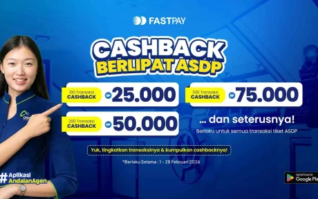 Promo cashback berlipat transaksi tiket ASDP Fastpay Februari 2026