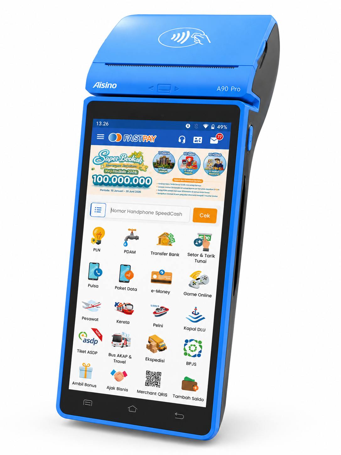 Tampilan Aplikasi FAstpay di EDC Fastpay Android AISINO A90 Pro