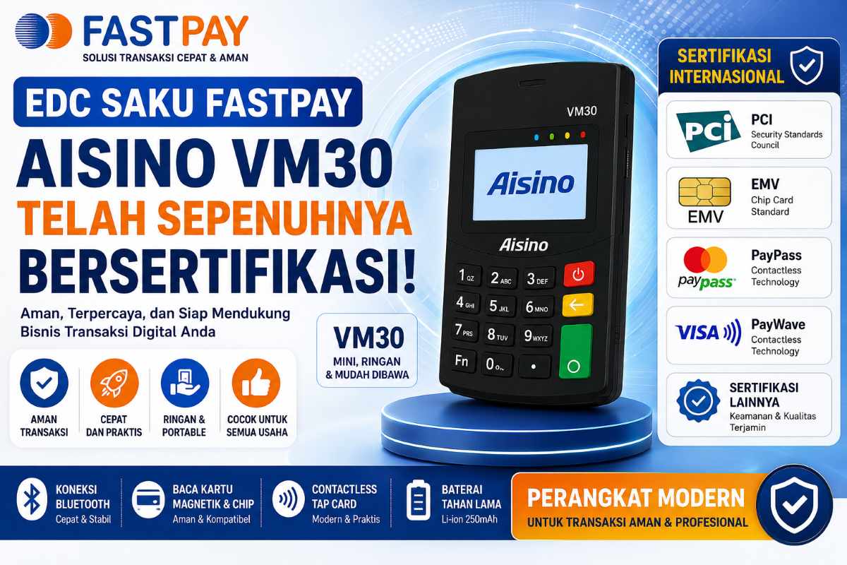 EDC Saku Fastpay Bersertifikasi PCI, EMV, PayPass & PayWave