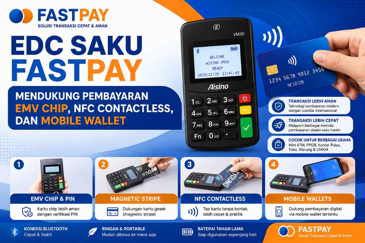 EDC Saku Fastpay Mendukung EMV Chip, NFC Contactless, dan Mobile Wallet