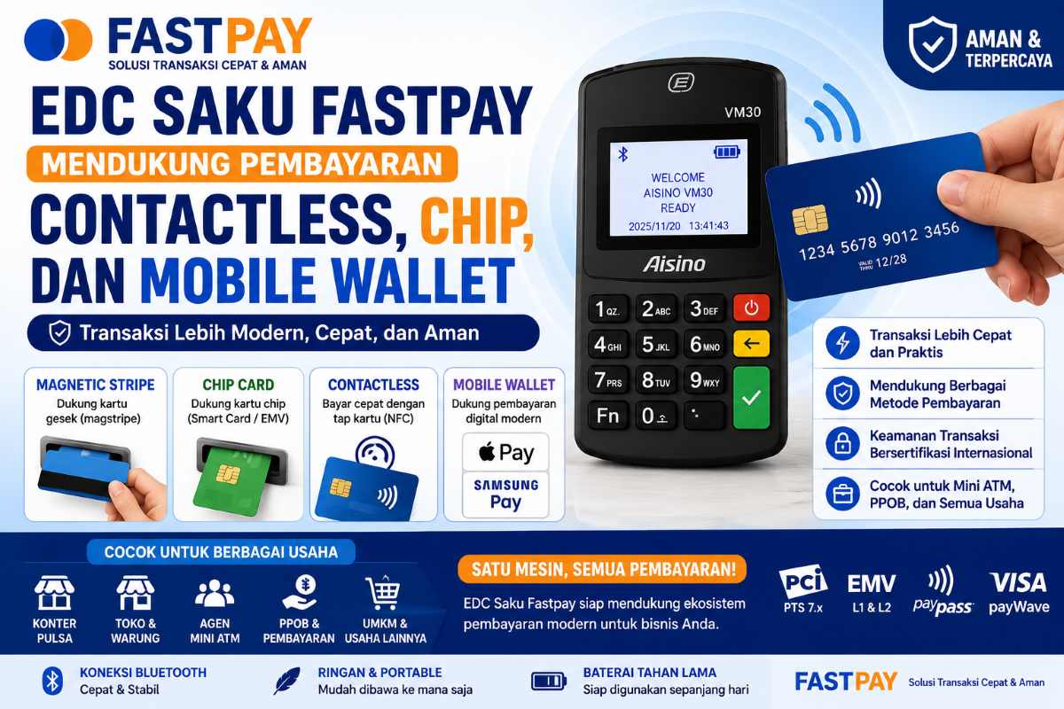 EDC Saku Fastpay Mendukung Pembayaran Contactless, Chip, dan Mobile Wallet