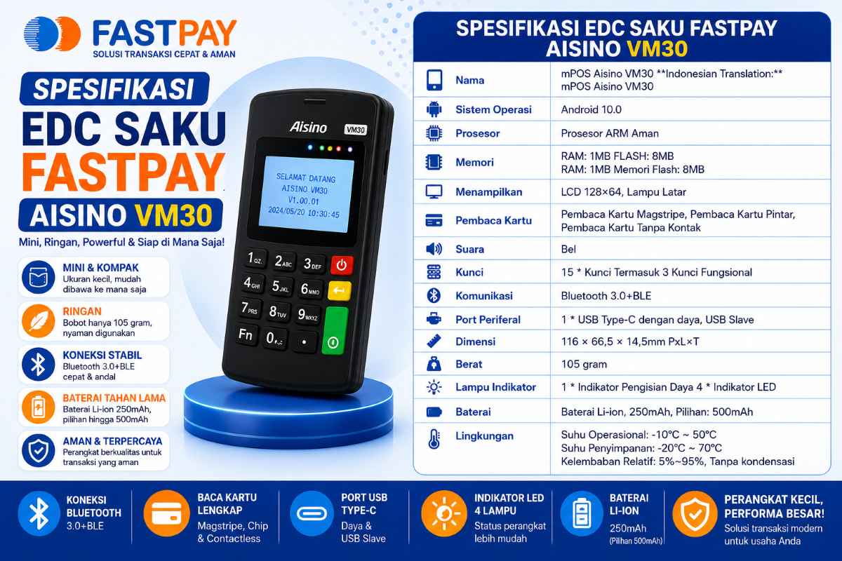 Spesifikasi EDC Aisino VM30 Fastpay