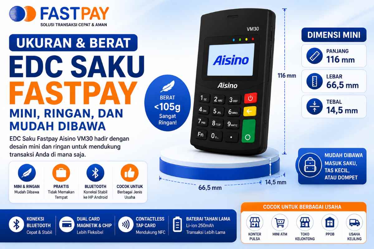 Ukuran dan Berat EDC Saku Fastpay kecil, ringan mudah dibawa