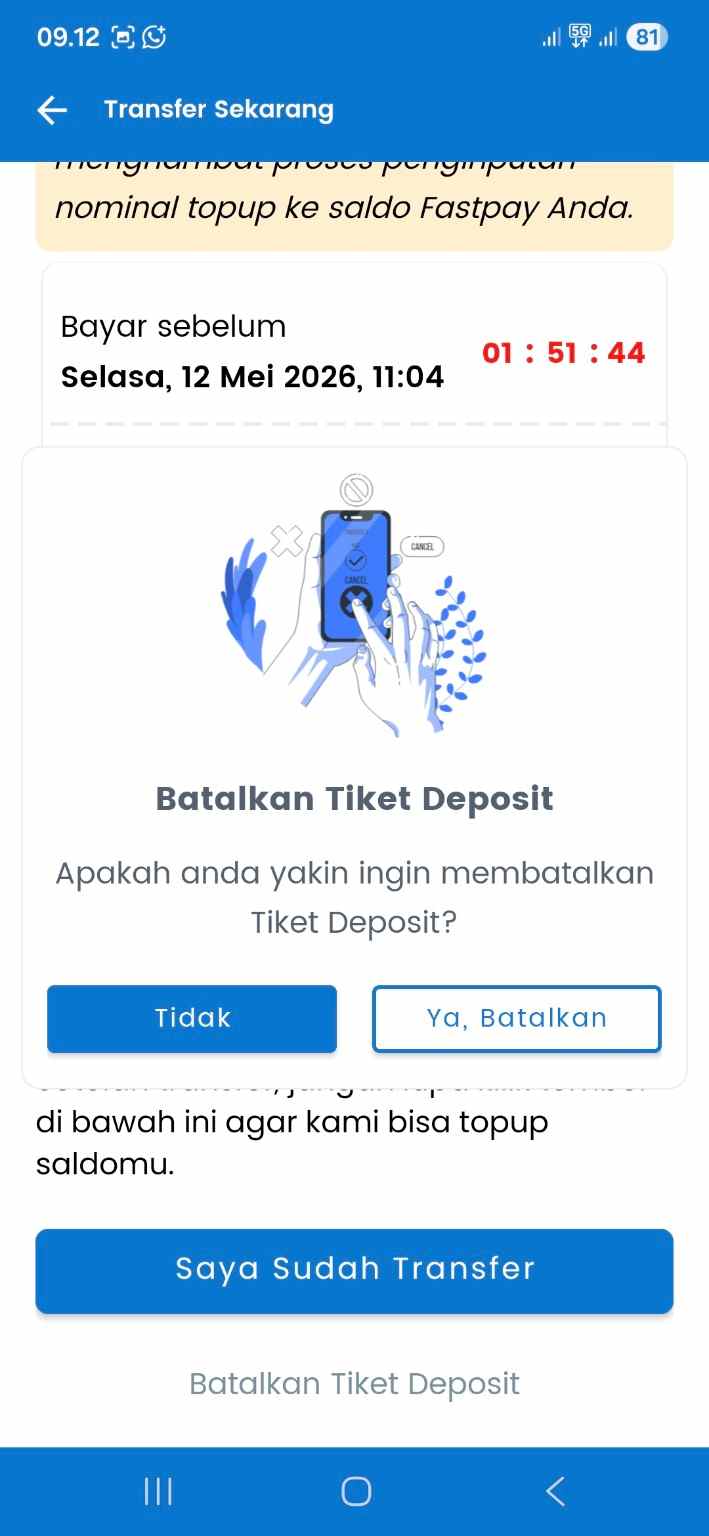 cara membatalkan topup saldo deposit fastpay - pilih batalkan tiket