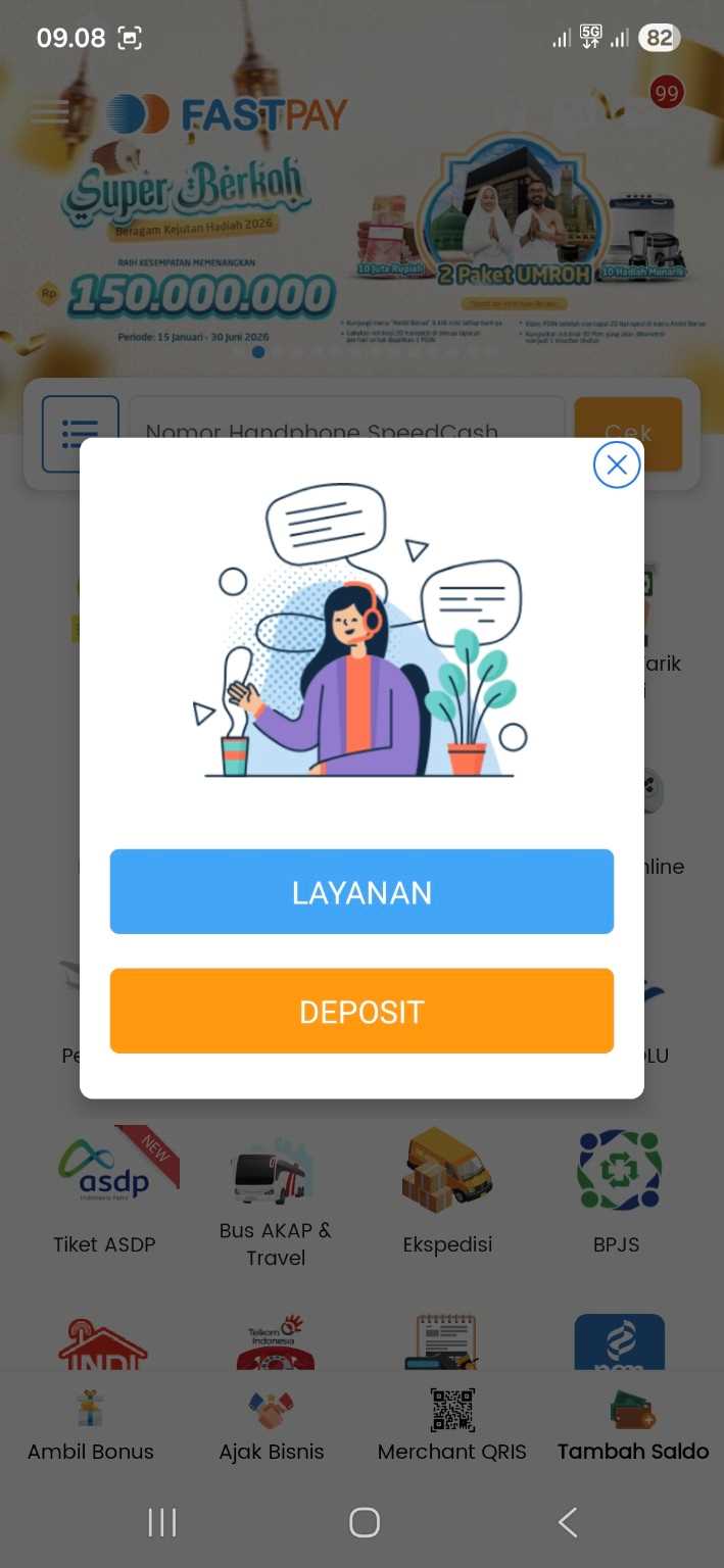 cara membatalkan topup saldo deposit fastpay - pilih DEPOSIT