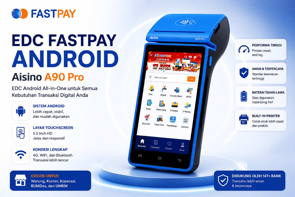 EDC Fastpay Android Aisino A90 Pro untuk bisnis Mini ATM dan transaksi digital Fastpay