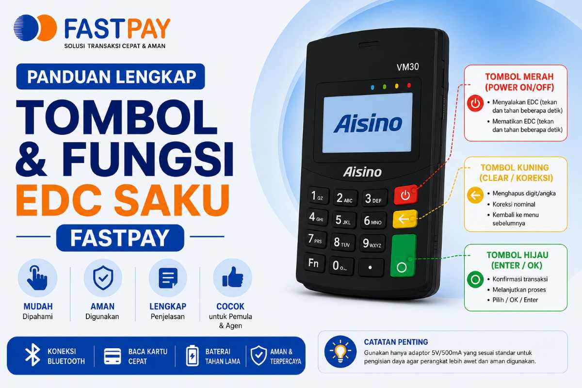 panduan lengkap tombol dan fungsi EDC Saku Fastpay VM30
