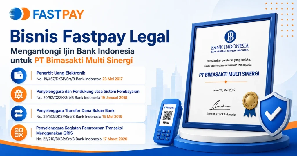 Bisnis Fastpay legal dengan izin Bank Indonesia untuk PT Bimasakti Multi Sinergi