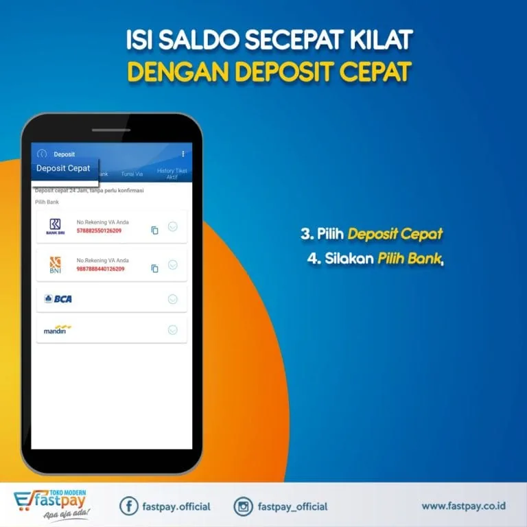 Tampilan pilihan bank untuk deposit Virtual Account Fastpay