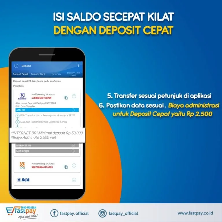 Konfirmasi instruksi transfer Virtual Account deposit Fastpay