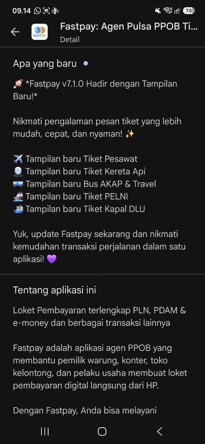 Catatan rilis Fastpay v7.1.0 tentang pembaruan tampilan lima layanan tiket