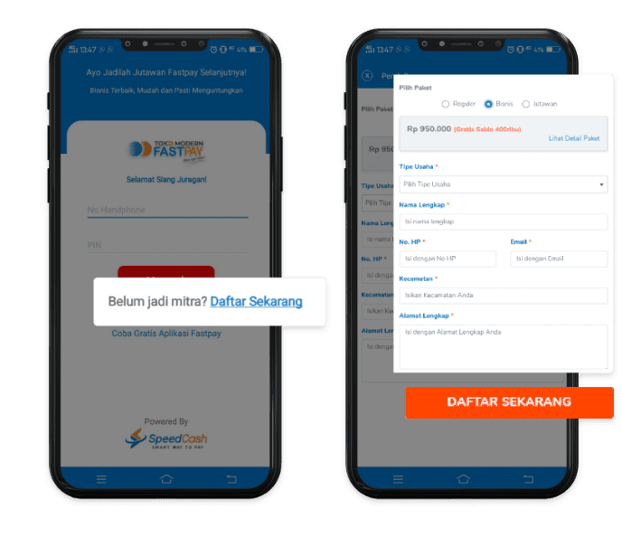 Ilustrasi cara daftar Fastpay lewat Aplikasi Mobile
