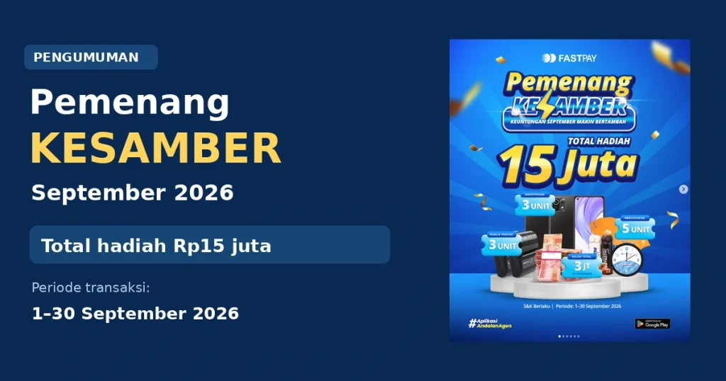 Pengumuman pemenang KESAMBER Fastpay September 2026 dengan total hadiah Rp15 juta